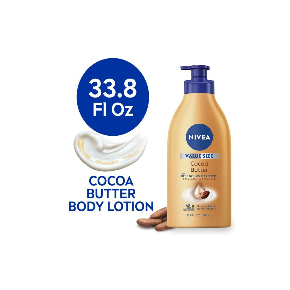 NIVEA Cocoa Butter Body Lotion with Deep Nourishing Serum, 33.8 Fl Oz