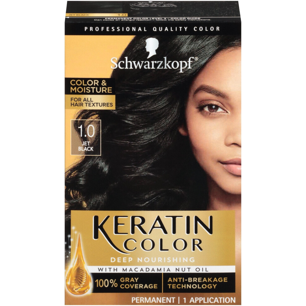 Schwarzkopf Keratin Color & Moisture Permanent Hair Color Kit, Jet 1.0 Black