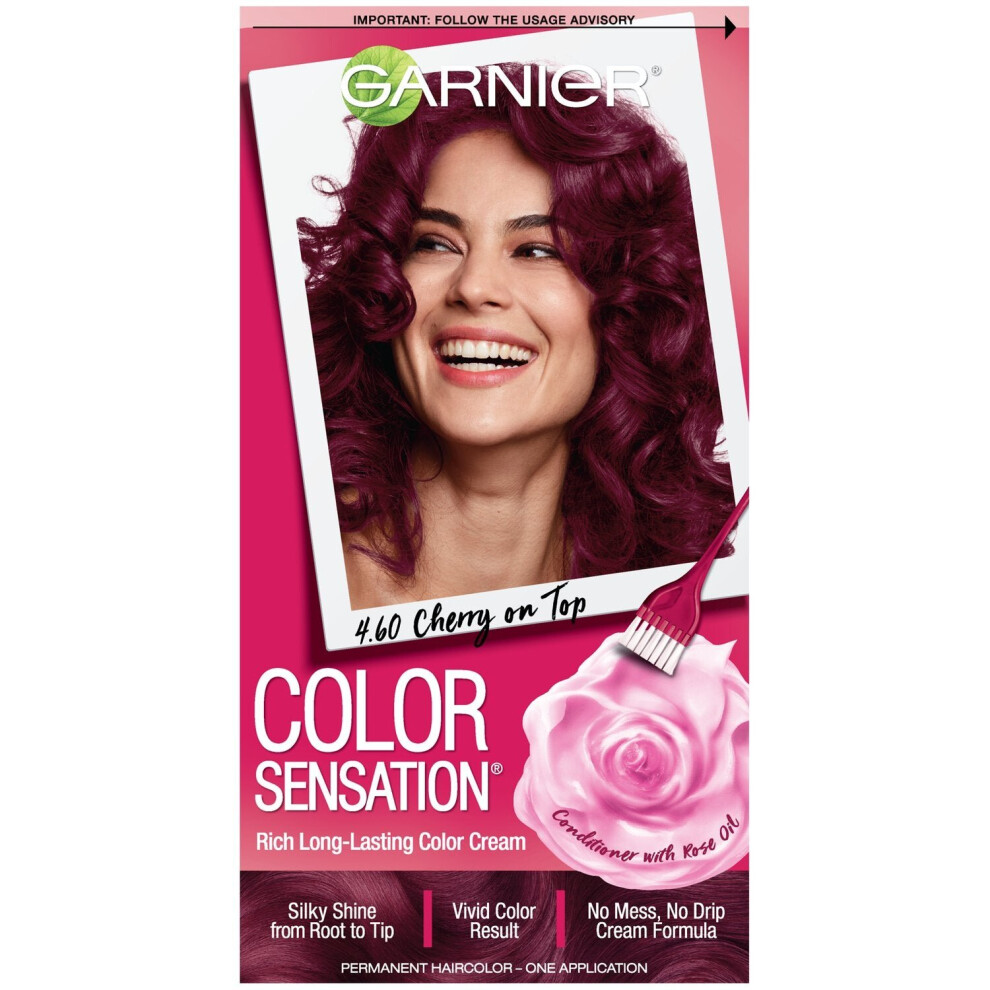 Garnier Color Sensation Hair Color Cream, 4.60 Cherry On Top (Dark Intense Auburn), 1 kit