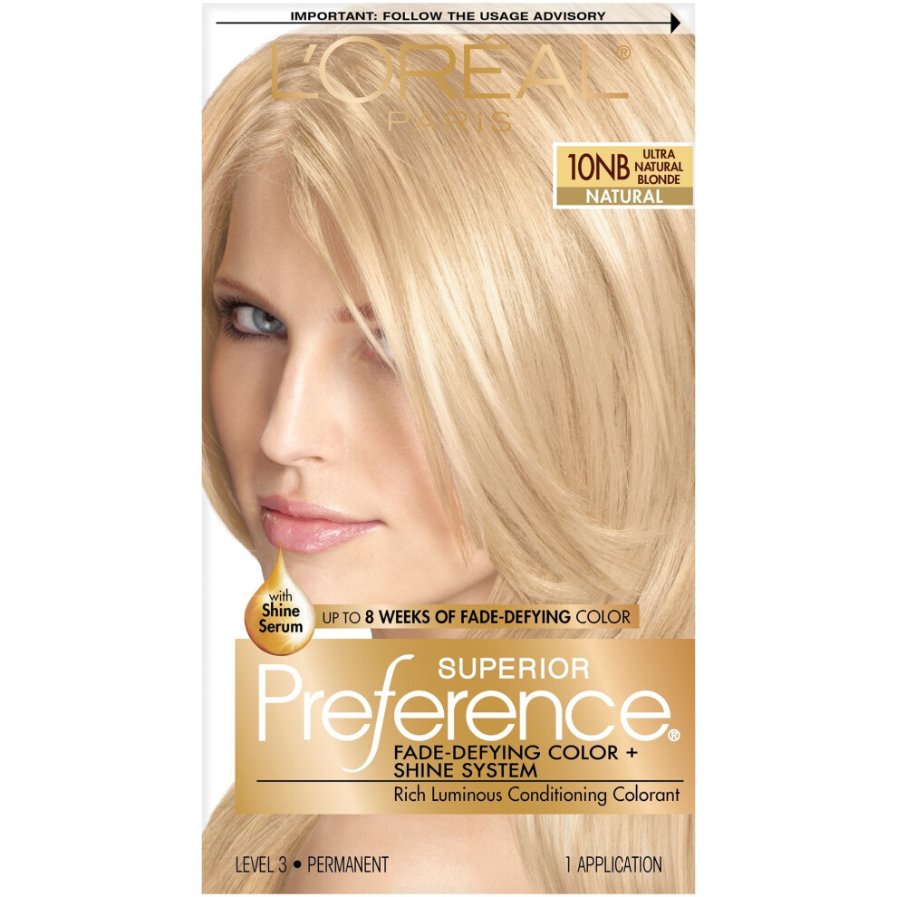 L'Oreal Paris Superior Preference Fade-Defying Shine Permanent Hair Color, 10NB Ultra Natural Blonde, 1 Kit