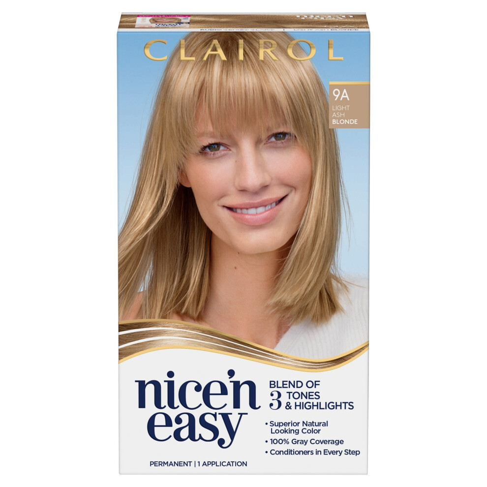 Clairol Nice'n Easy Permanent Hair Color Creme, 9A Light Ash Blonde, Hair Dye, 1 Application