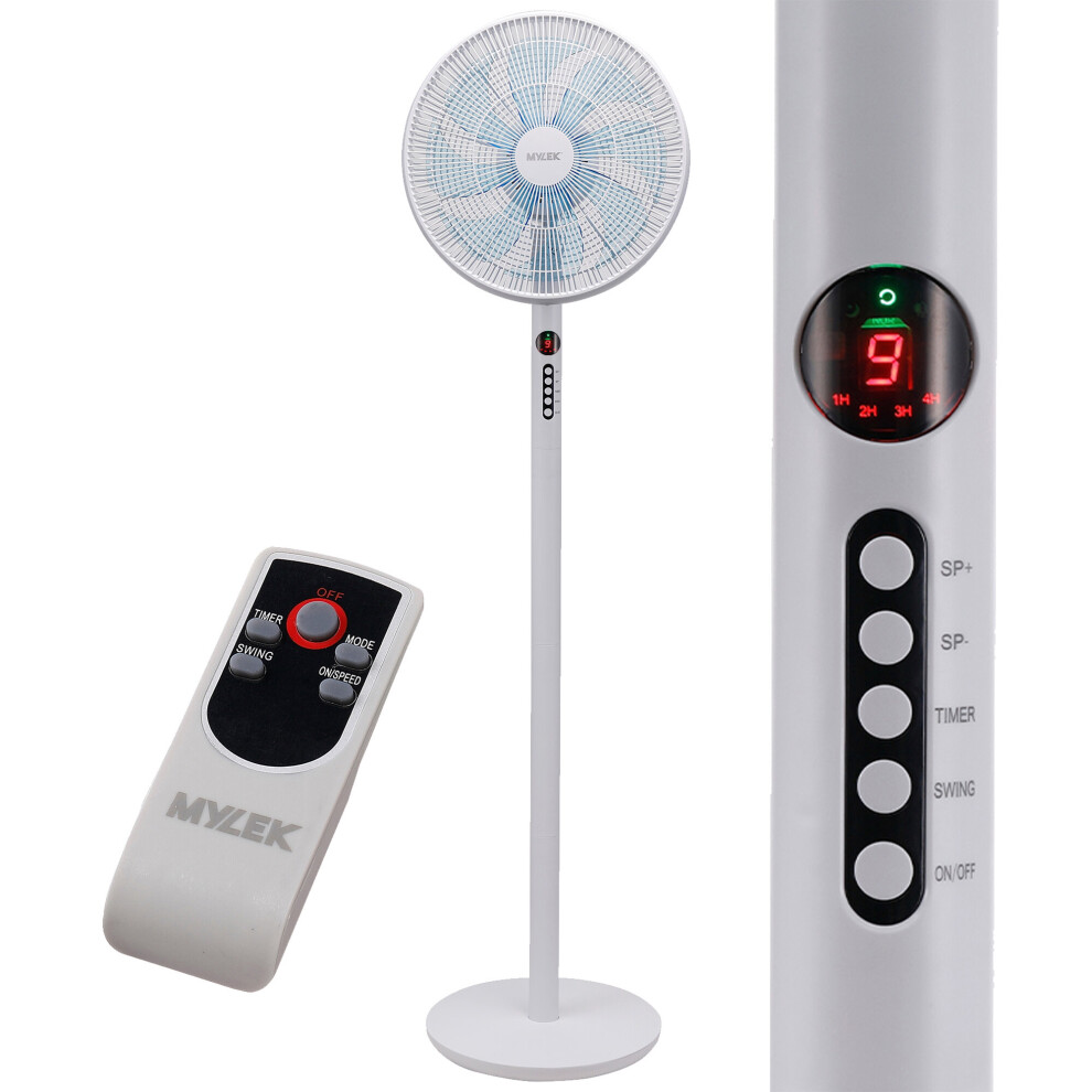 Mylek 14" Oscillating Pedestal Fan 60W Remote Control 3 Speed & Timer