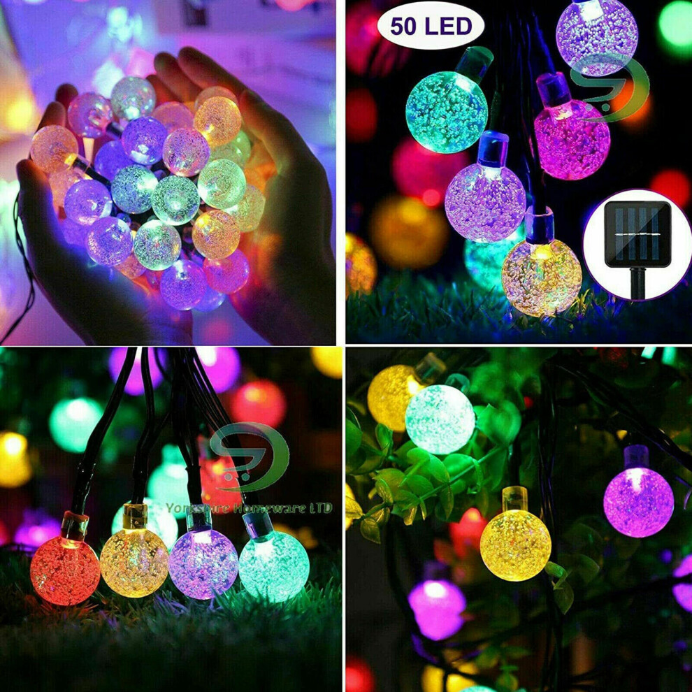 (10m CRYSTAL BALL MULTICOLOR LIGHT) 50 LED RETRO BULB BALL SOLAR LIGHT OUTDOOR GARDEN LAWN PATH STRING FAIRY LAMPS