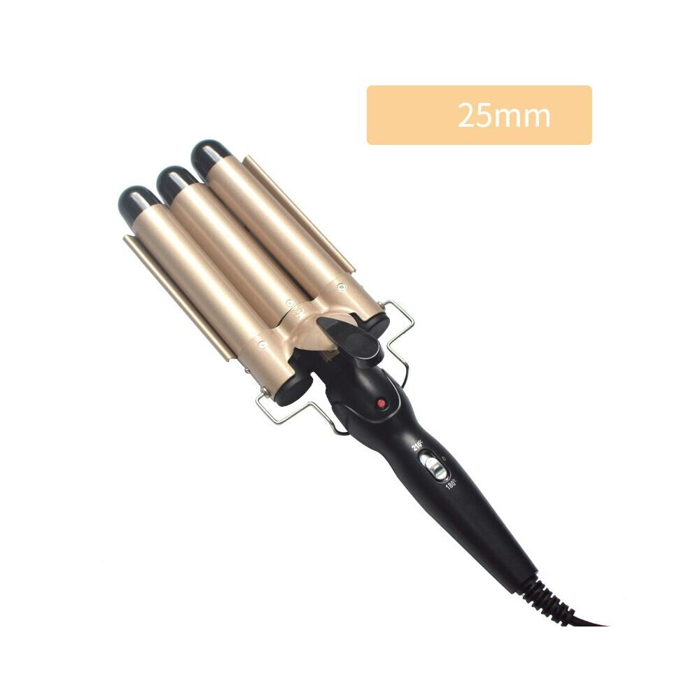 (Gold, 25mm) Hair Salon Ceramic 3 Barrel Hair Wave Waver Curling Iron Hair Curler Wand