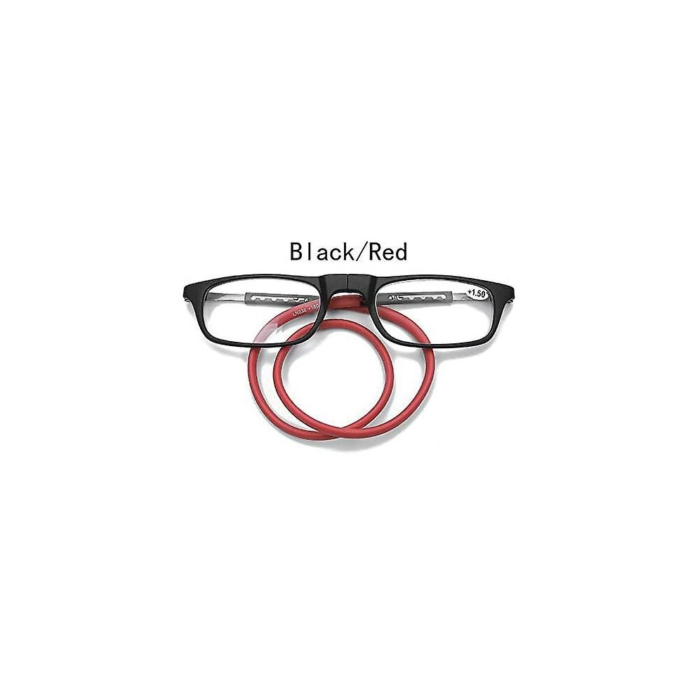 Black/Red ( And 1.5X) Magnetic Hanging Neck Glasses Portable Foldable Tr90 Reading Glasses For Men Women