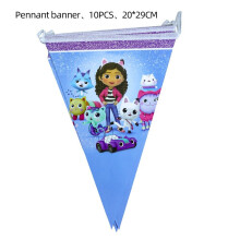 (Pennant banner-10pcs) Gabby Dollhouse Cats Birthday Party Supplies Balloon Decoration Cups Cake Banner