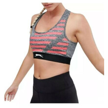 (UK12) Slazenger Womens Maxi Bra Top In Marl Grey Stretch Fabric Removable Cups