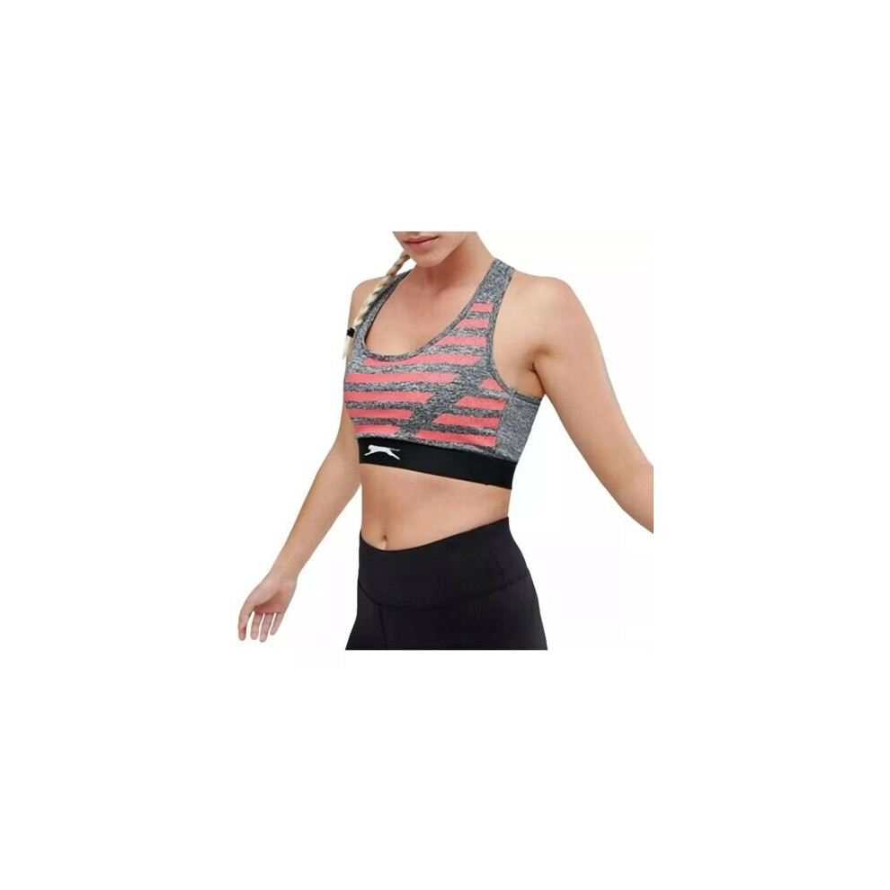 Slazenger (Uk12) Womens Maxi Bra Top In Marl Stretch Fabric Removable Cups Grey