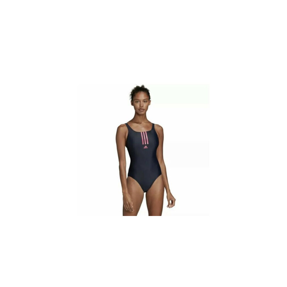 (UK30) adidas Womens Mid 3-Stripes Swimsuit Legend Ink