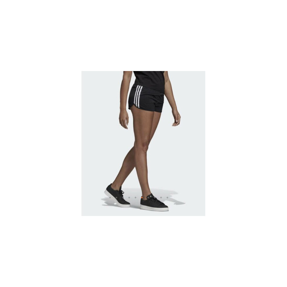 (UK14) Womens adidas Originals 3 Stripe Black Shorts Sports Gym Running DV2555