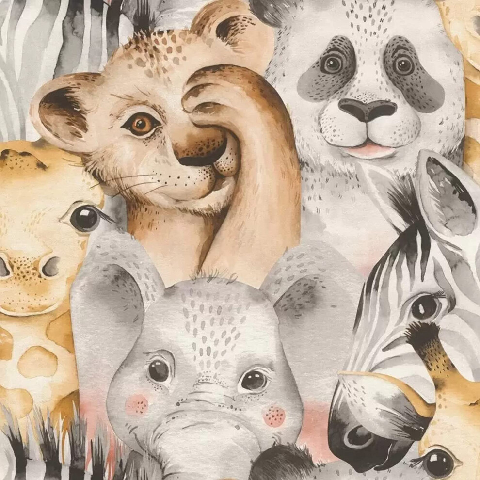 (252521 Multi Colour) Rasch Jungle Animal Faces Kids Nursery Wallpaper