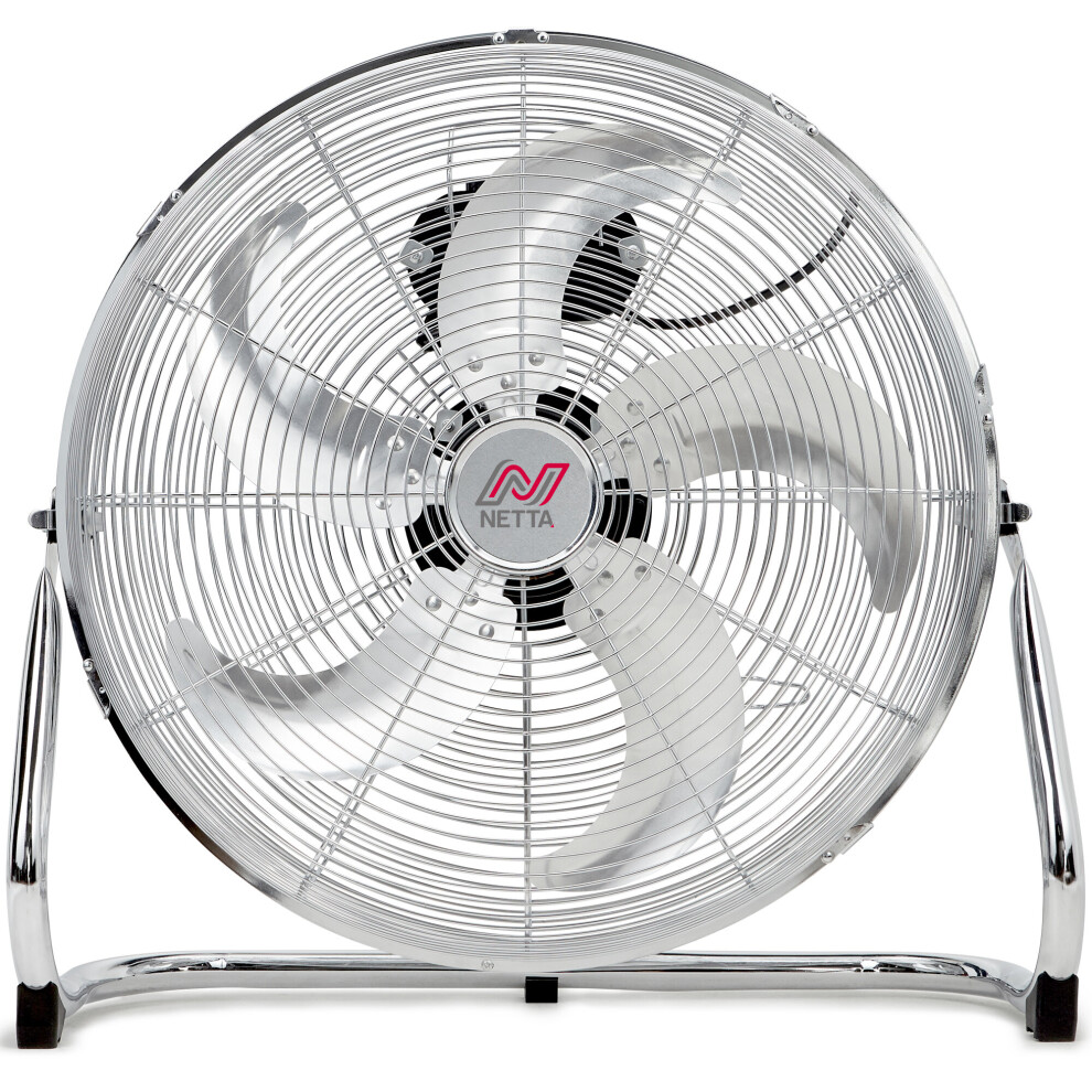 NETTA 18" Gym Floor Fan with 5 Blades - 3 Speeds And Tilt - Chrome
