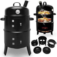 3 IN 1 Charcoal Smoker BBQ Grill With Thermometer