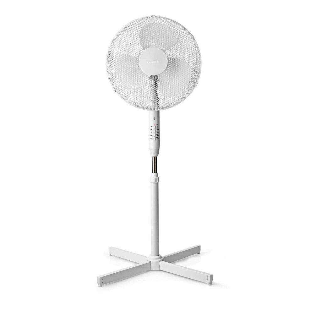 Nedis Pedestal 16" Floor Stand Fan 40cm Oscillating Cooling 3 Speed Timer Remote Control White