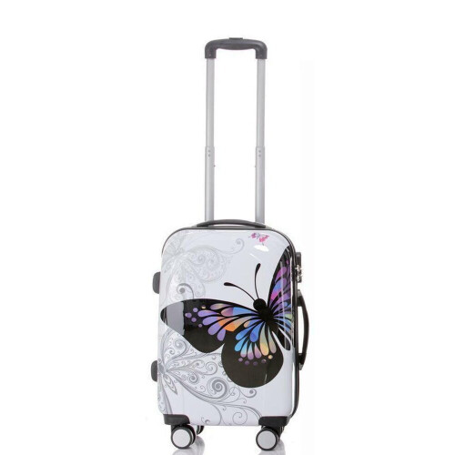 (White, Small) Hampton & Stewart Butterfly Hard Shell Suitcase