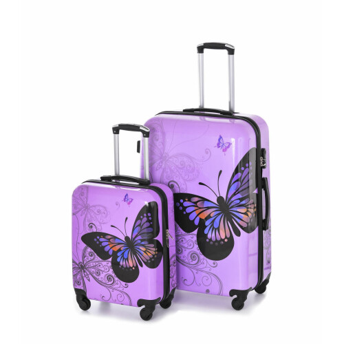 (Purple , Small) Hampton & Stewart Butterfly Hard Shell Suitcase