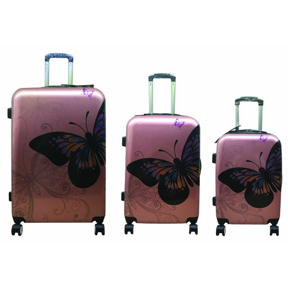 (Gold, Set of 3) Hampton & Stewart Butterfly Hard Shell Suitcase