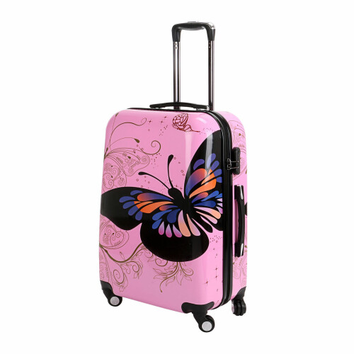 (Pink, Medium) Hampton & Stewart Butterfly Hard Shell Suitcase