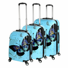 (Blue, Set of 3) Hampton & Stewart Butterfly Hard Shell Suitcase