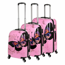 (Pink, Set of 3) Hampton & Stewart Butterfly Hard Shell Suitcase