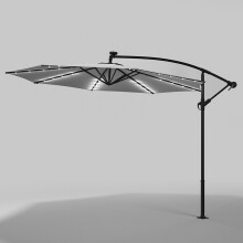 (Light Grey) 3m Garden Hanging Parasol Sun Shade Patio Banana Umbrella Cantilever with 32 LED