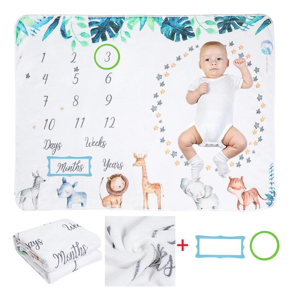 (Animal, 75 X 100Cm) Baby Monthly Milestone Flannel Blanket Newborn Photo Mat Photography Backdrop 768696471237