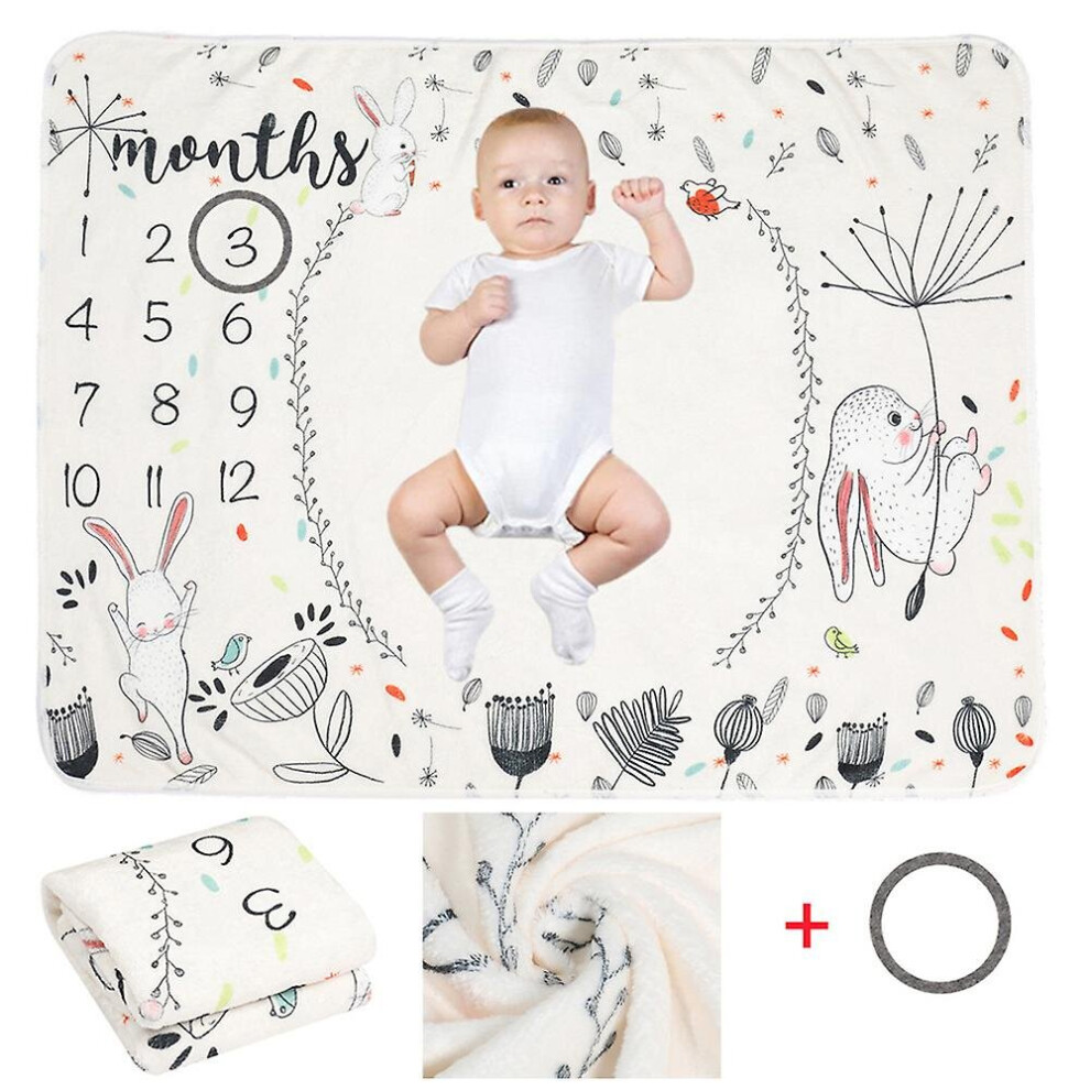 (Rabbit, 75 X 100Cm) Baby Monthly Milestone Flannel Blanket Newborn Photo Mat Photography Backdrop 768696471206