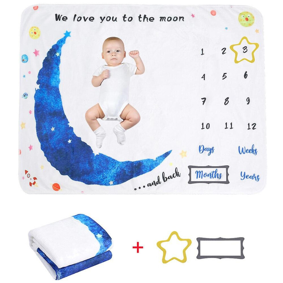 (Moon, 75 X 100Cm) Baby Monthly Milestone Flannel Blanket Newborn Photo Mat Photography Backdrop 768696471381