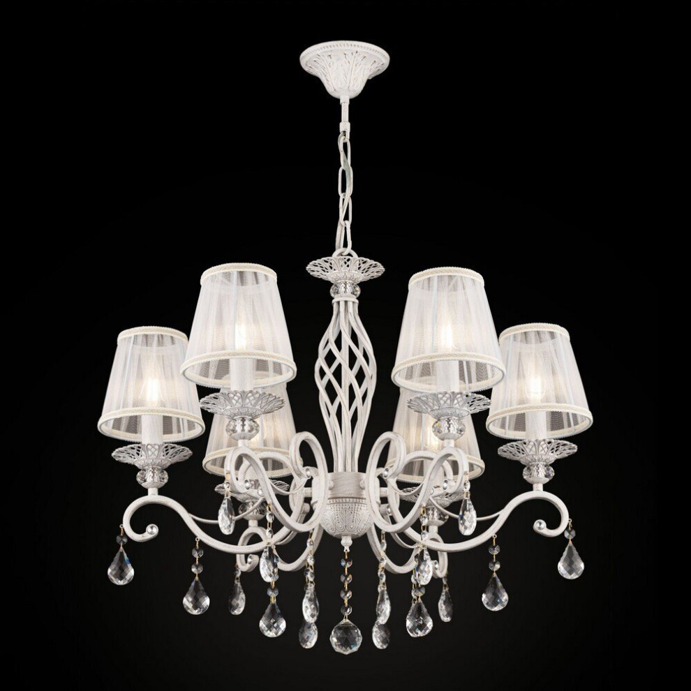 Grace Chandelier White With Gold & Crystal, With Shades, 6 Light, E14