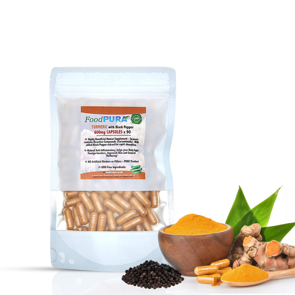 Foodpura Black Turmeric Curcumin & Organic Pepper 600Mg Capsules X 90