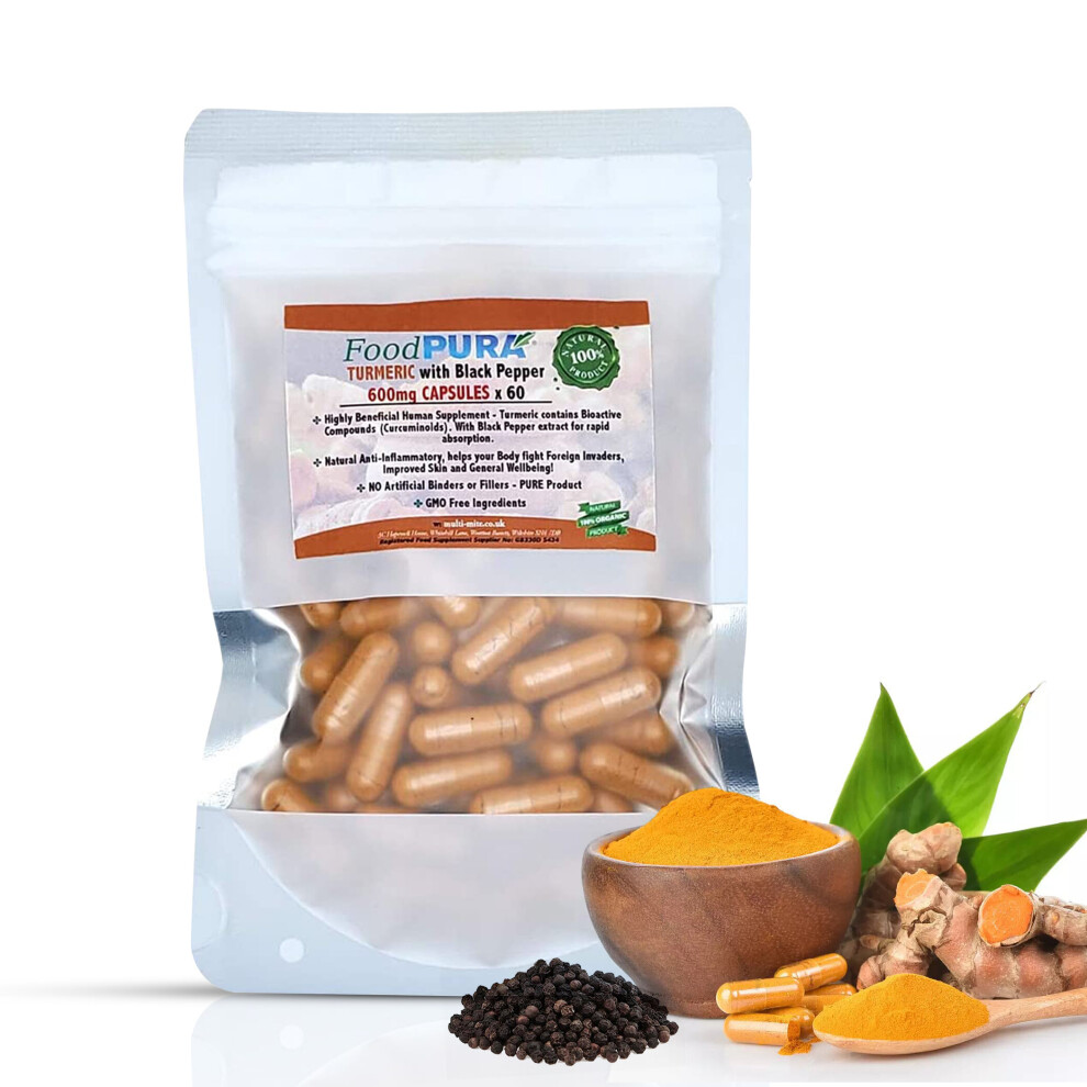 Foodpura Black Turmeric Curcumin & Organic Pepper 600Mg Capsules X 60