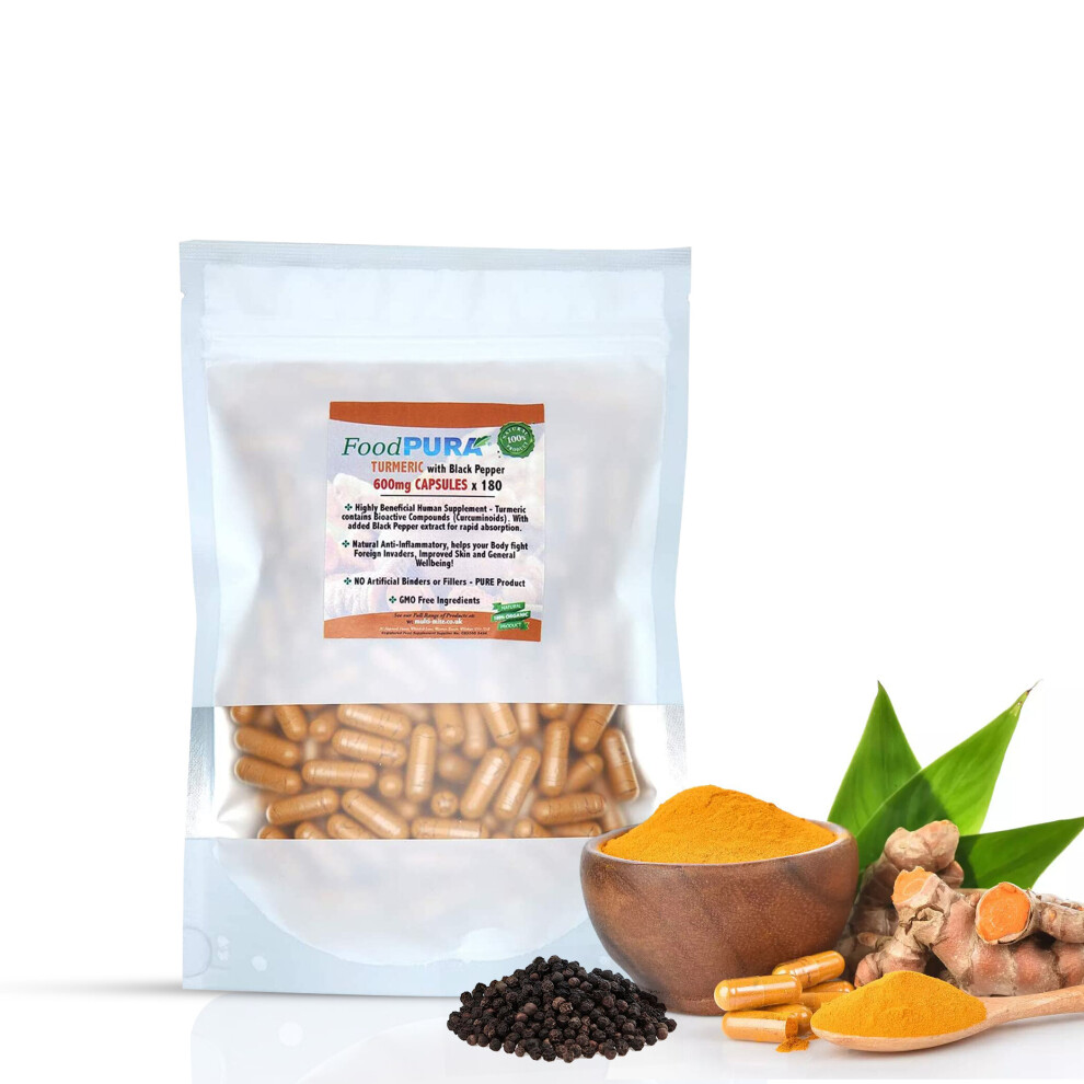 Foodpura Black Turmeric Curcumin & Organic Pepper 600Mg Capsules X 180