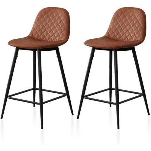 Brown 2 Pcs 65CM Bar Stools PU Leather Bar Stools Rest Chairs Best 1