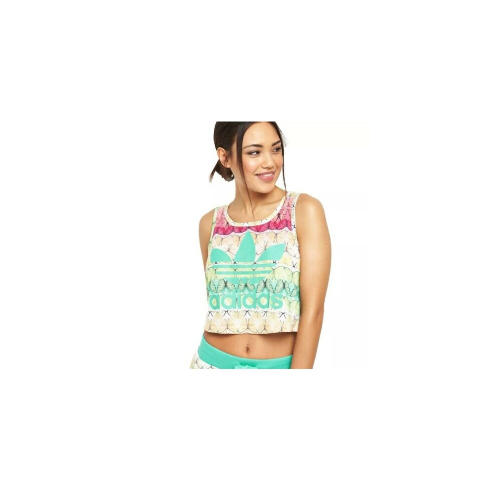 (UK14) adidas Originals X FARM Womens Borbofresh Butterfly Trefoil Print Crop Tank Vest