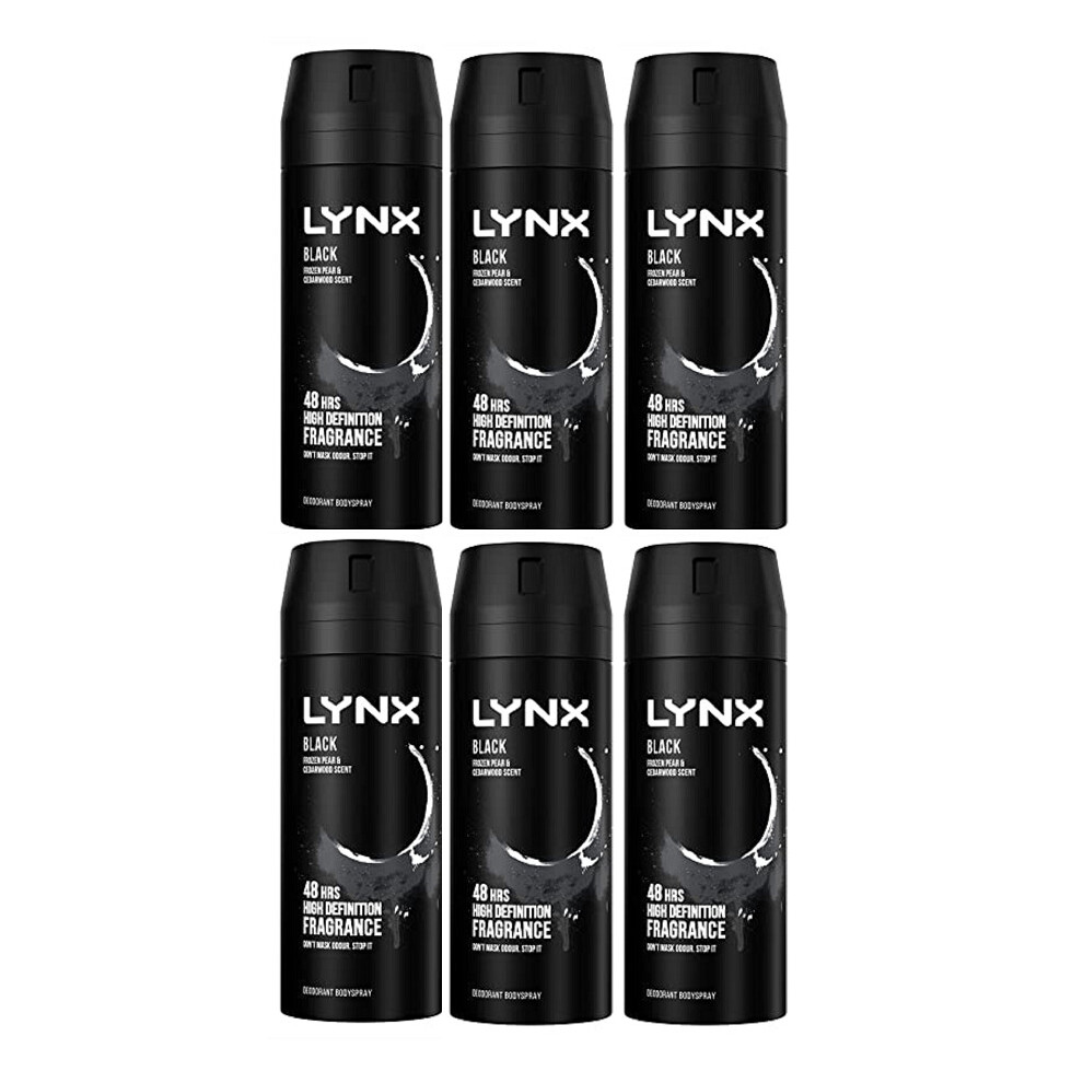Lynx Black Frozen Pear & Cedarwood Deodorant Body Spray 6x 150ml