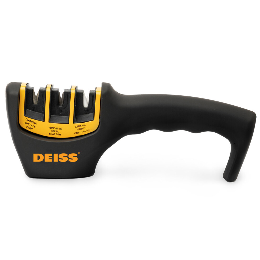 Deiss PRO 3-Stage Kitchen and Pocket Knife Sharpener - Professional Grade Knife Blade Sharpener for Cooking, Hunting and Ceramic Knives