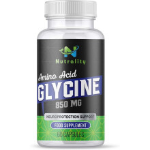 Nutrality Glycine Supplement, 850 mg per Serving, Amino Acid Neurotransmitter and Nervous System Support, Sleeping Aid, and Liver Detoxification, 60