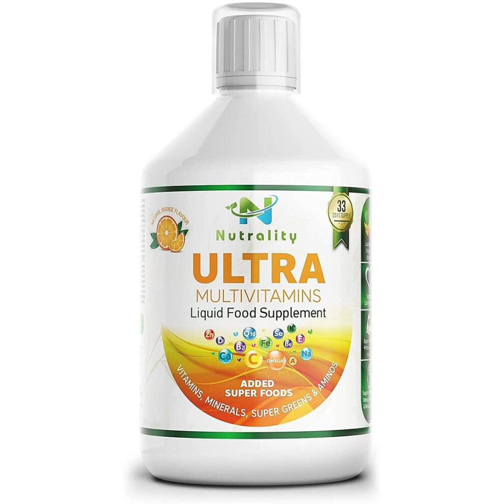 Nutrality Liquid Multivitamin Supplement, 500 mL, Advanced Vitamin Superfood Greens Blend with CoQ10, Lutein and Biotin, Supports Brain and Cardiovasc