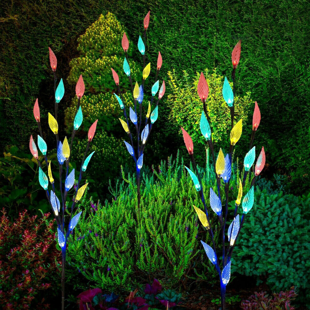 3 PACK 60 LED BRANCH LEAF TREE MULTI COLOURED SOLAR POWERED OUTDOOR GARDEN LIGHT