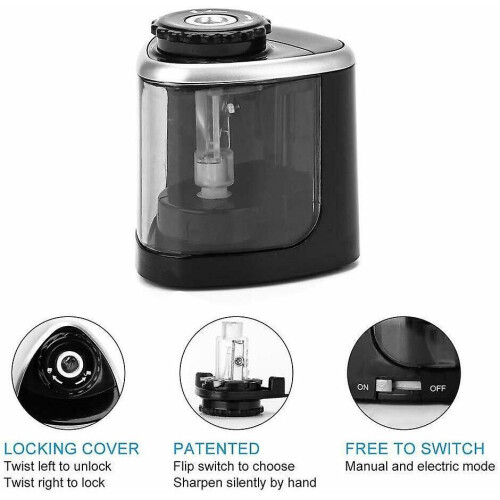 (Black) Electric Pencil Sharpener Battery Operated Automatic Sharpener For Home School Office 1