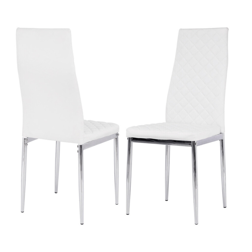 Set of 2 White Faux Leather Dining Chairs Silver Chrome Legs Kitchen Furniture