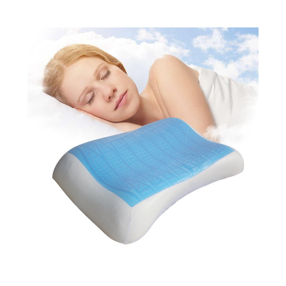 (Cool Version) Cotton Memory Orthopedic Sleep Blue Cool Comfort Gel Neck Pillow