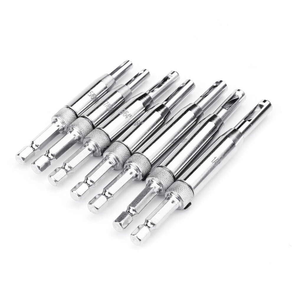 7pcs 1/4 Inch Hex Shank Self Centering Door Lock Cabinet Hinge Drill Bits Set Pilot Hole Saw Tool