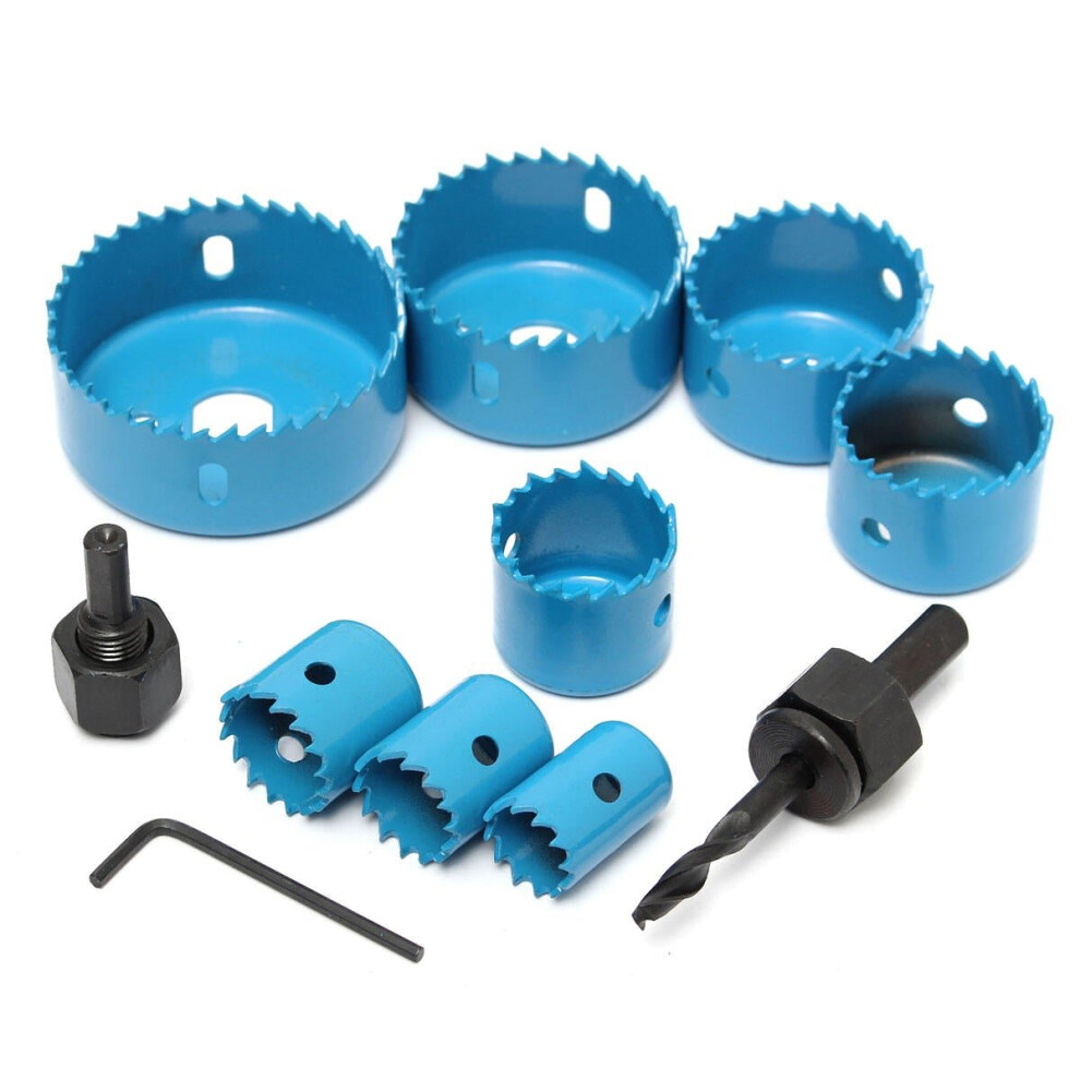 8pcs Blue Hole Saw Cutter Set with Hex Wrench Wood Alloy Iron for Woodworking