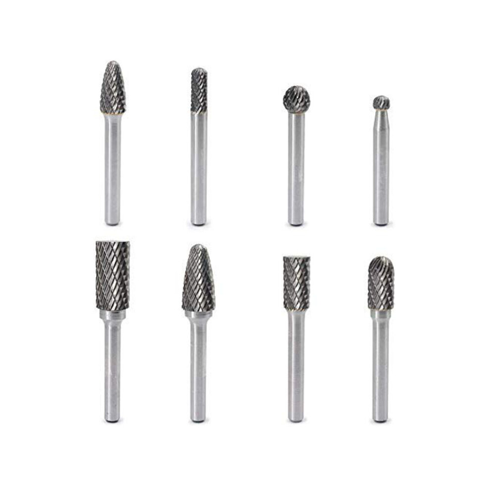 8PCS Carbide Burr Set with 1/4 Inch(6.35mm) Shank Double Cut Solid Carbide Rotary Burr Set