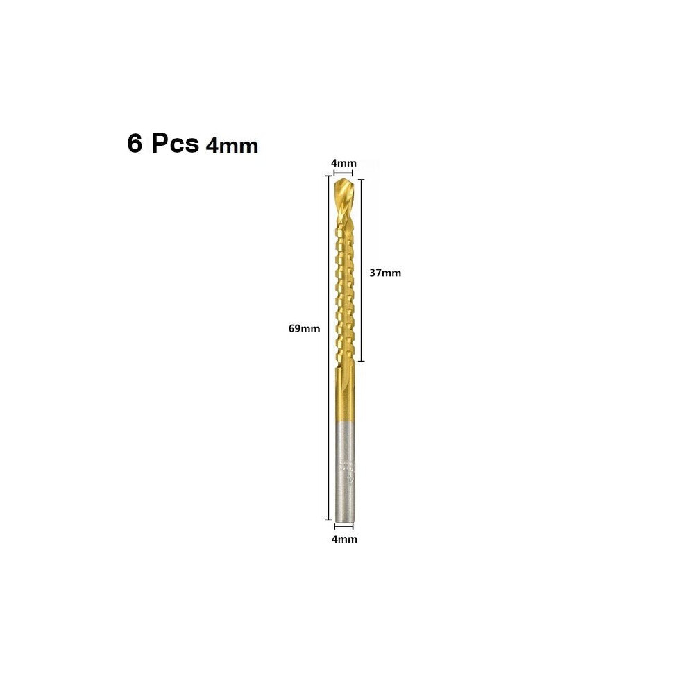 (4mm) 6pcs 3-8mm HSS Drill Bit Titanium Plating Coated Hole Saw Drill Bit Set Wood Hole Cutter Core Drill