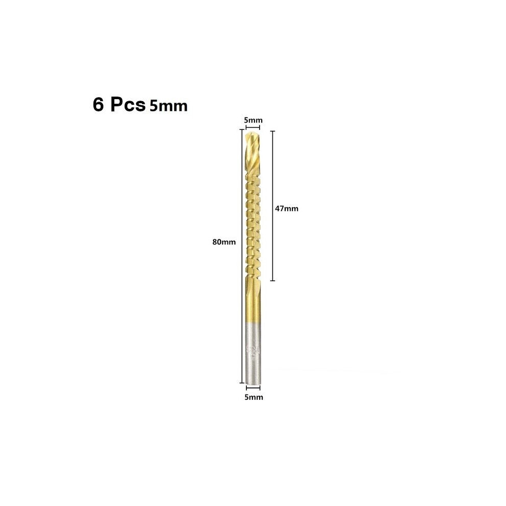 (5mm) 6pcs 3-8mm HSS Drill Bit Titanium Plating Coated Hole Saw Drill Bit Set Wood Hole Cutter Core Drill