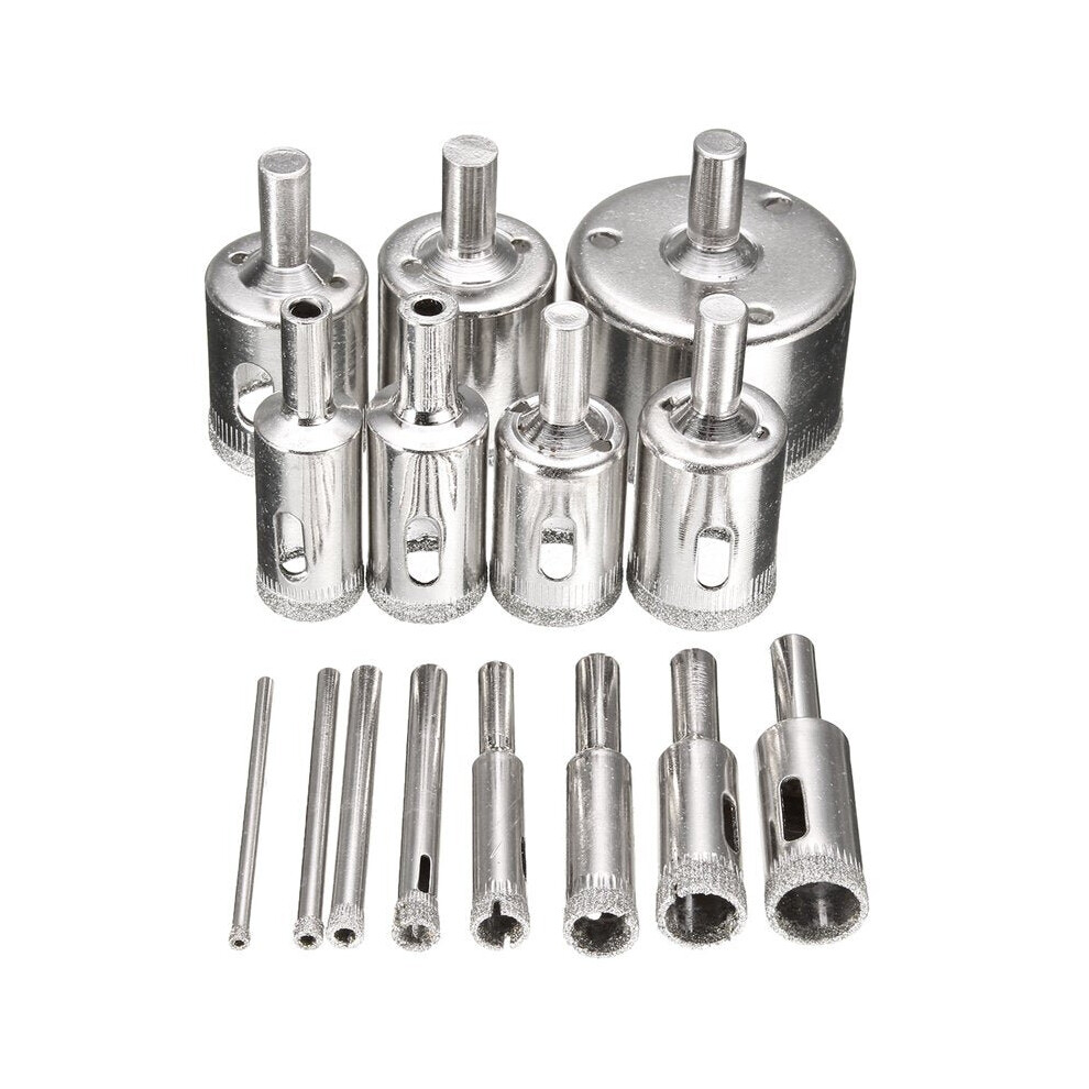 15pcs 3-42mm Diamond Hole Saw Cutter Tool Drill Bit Set for Glass Ceramic Marble Tile