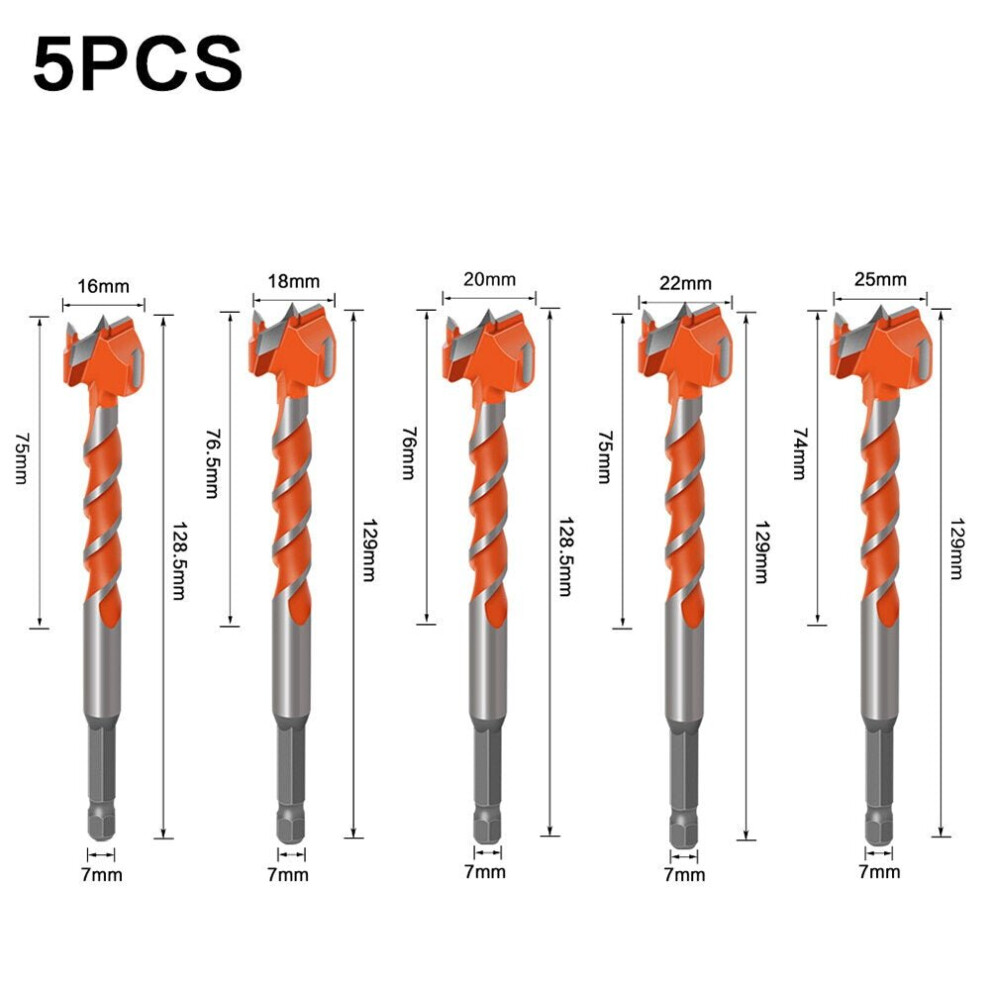 (5-Piece Set) 7Mm Hex Shank Lengthen Core 16Mm-25Mm Hole Saw Cutter Hinge Boring Drill Bits 6112211942155