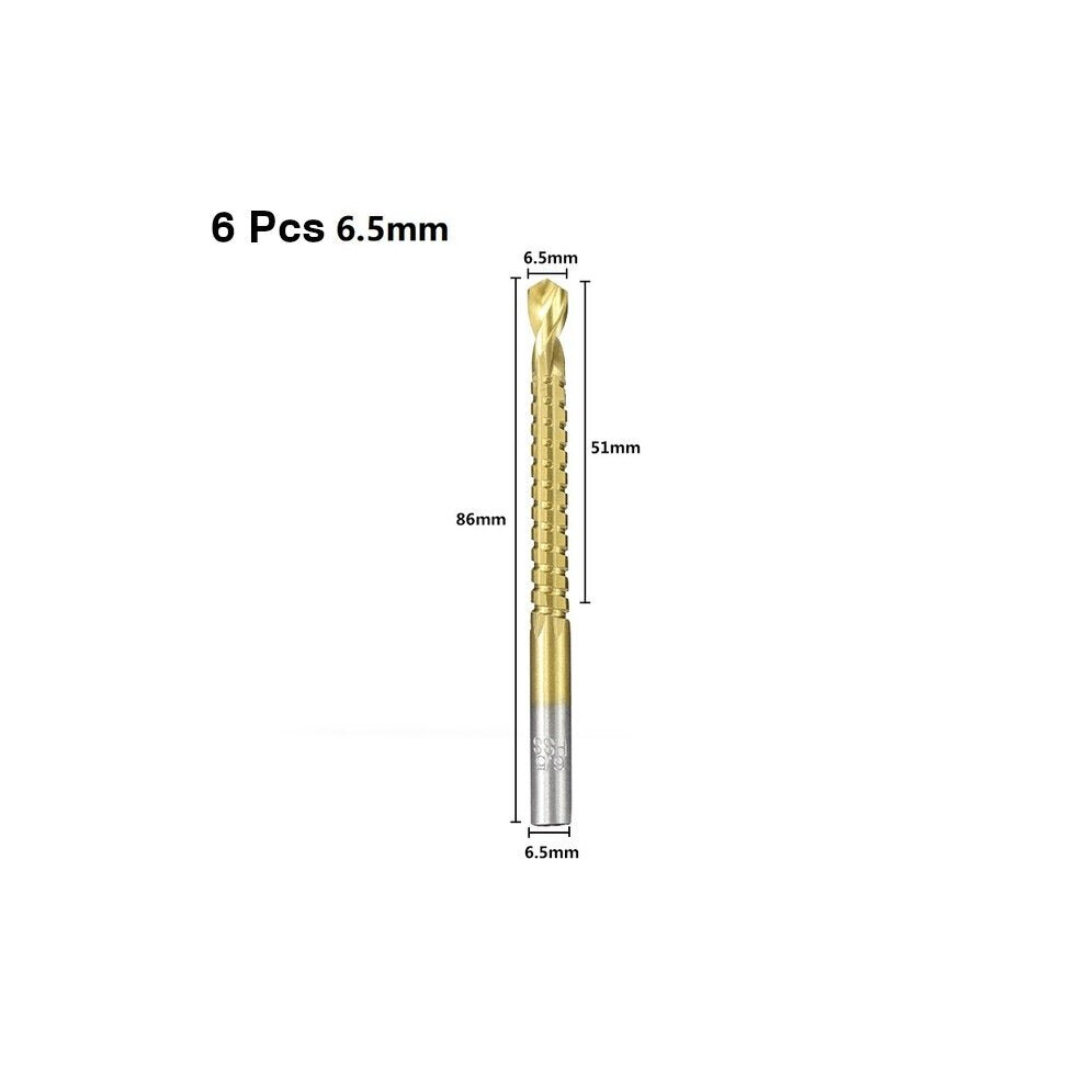 (6.5Mm) 6Pcs 3-8Mm Hss Drill Bit Titanium Plating Coated Hole Saw Drill Bit Set Wood Hole Cutter Core Drill 6112211936086